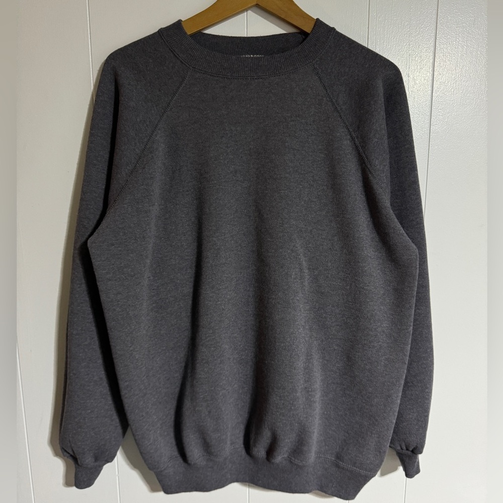 Vintage 90s Hanes Heavyweight Blank Plain Crewneck Sweatshirt Dark Grey USA